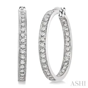 1 Ctw Round Cut Diamond Hoop Earrings in 14K White Gold