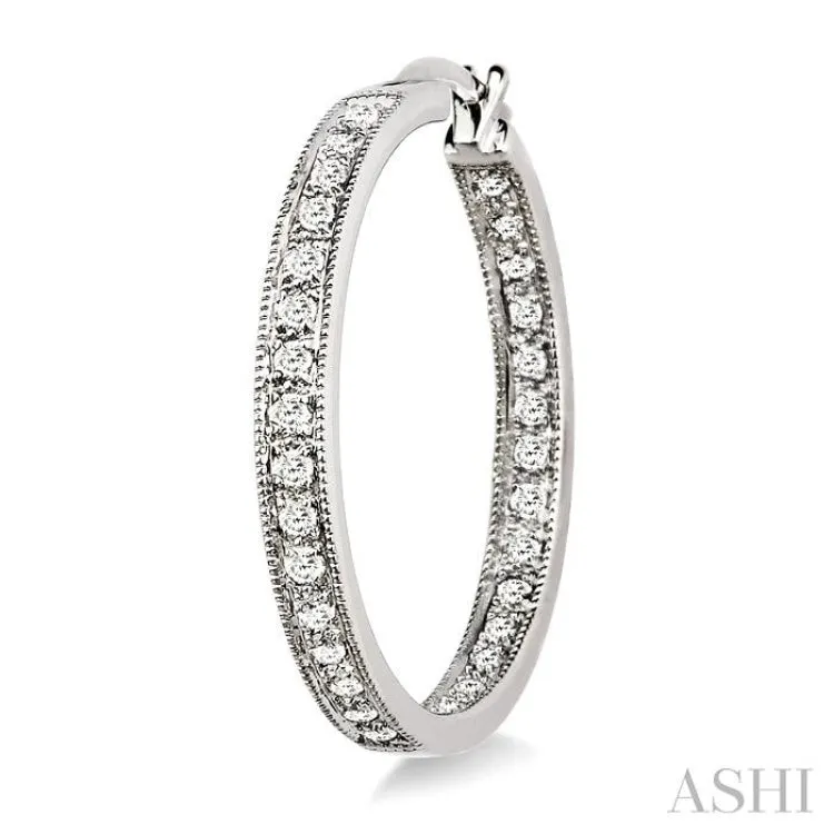 1 Ctw Round Cut Diamond Hoop Earrings in 14K White Gold