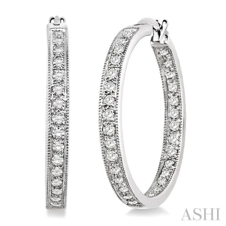 1 Ctw Round Cut Diamond Hoop Earrings in 14K White Gold