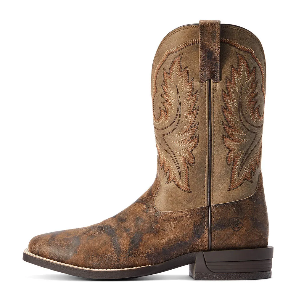 10042466 Ariat Men's Wilder Wide Square Toe Western Cowboy Boot - Antique Grey/Brown Bomber