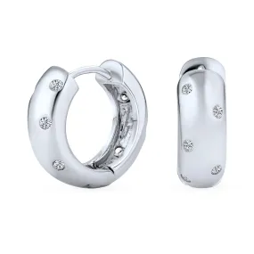 5 Five Row Cubic Zirconia CZ Hoop Earrings .925 Sterling Silver