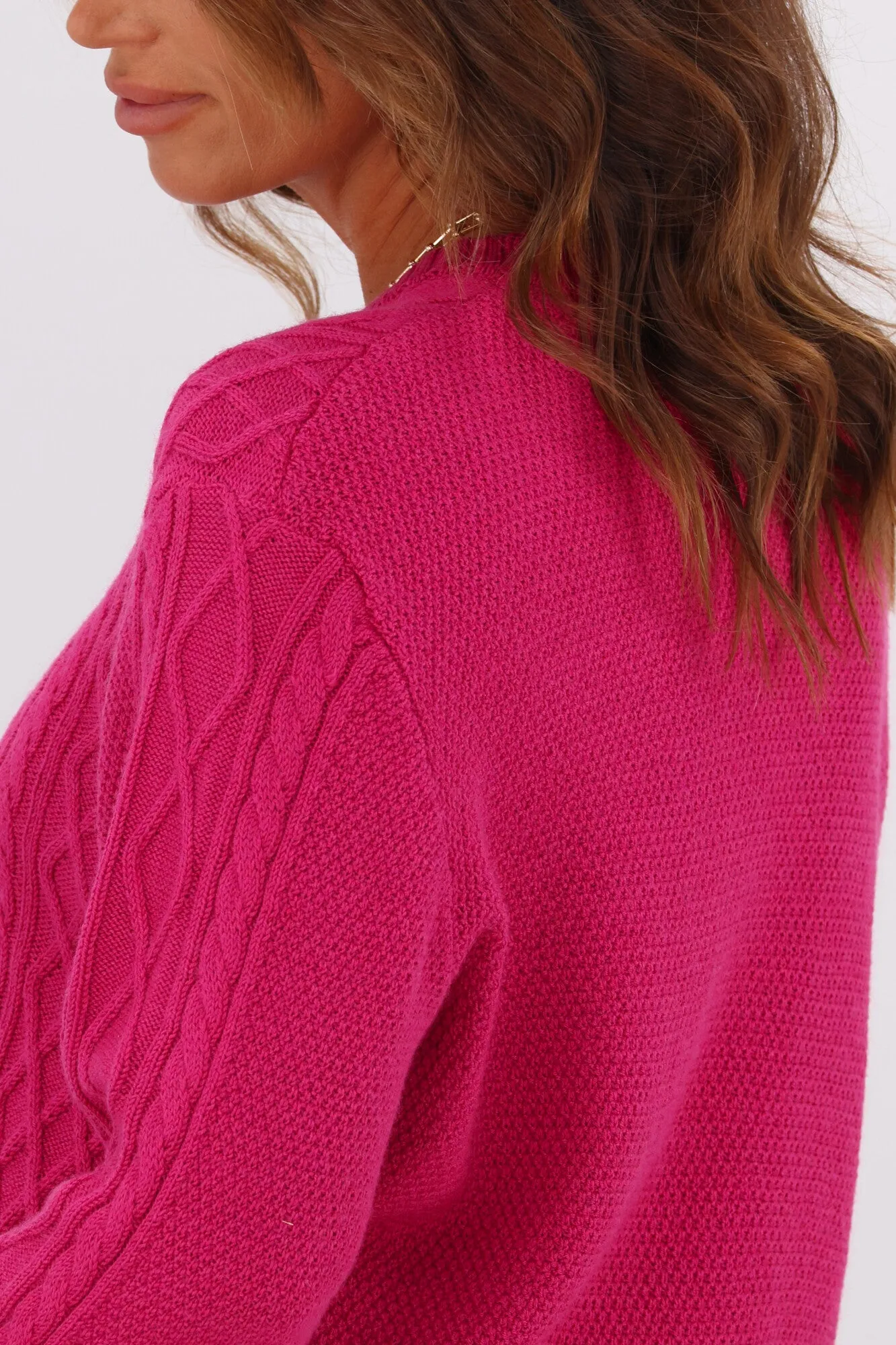 Alpine by Shine On Lucille Merino Cable Knit Jumper Pink