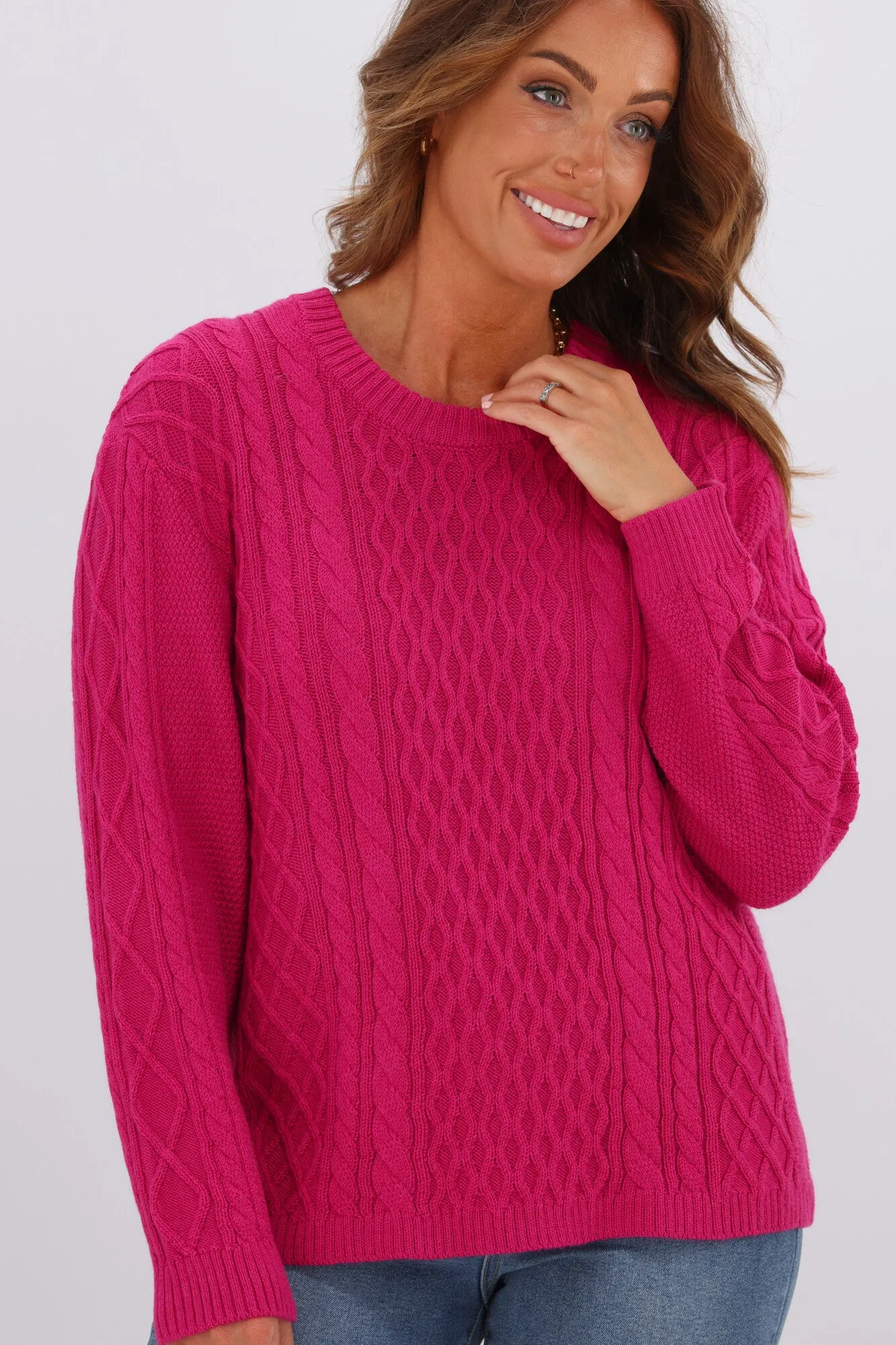 Alpine by Shine On Lucille Merino Cable Knit Jumper Pink