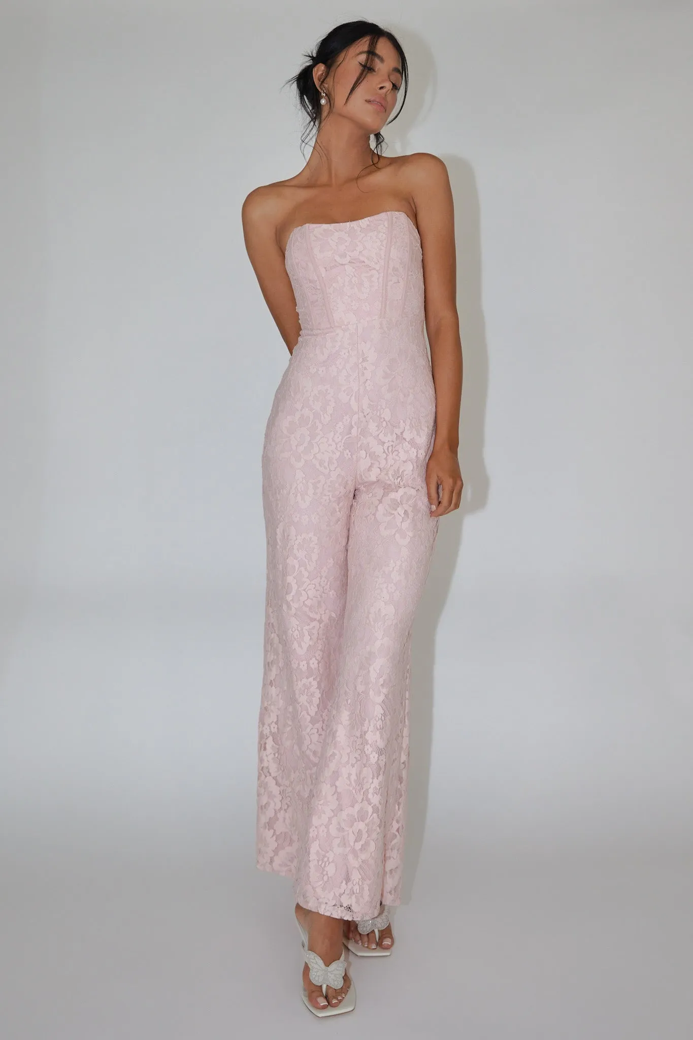 Ankita Strapless Lace Jumpsuit Pink Blush