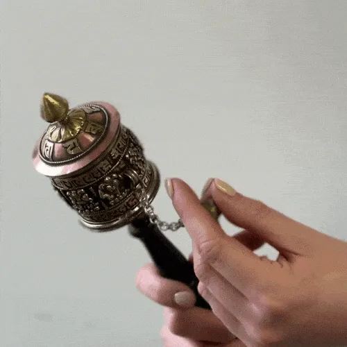 Auspicious Symbols Handheld Prayer Wheel