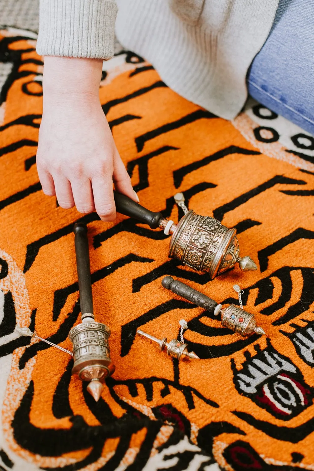 Auspicious Symbols Handheld Prayer Wheel