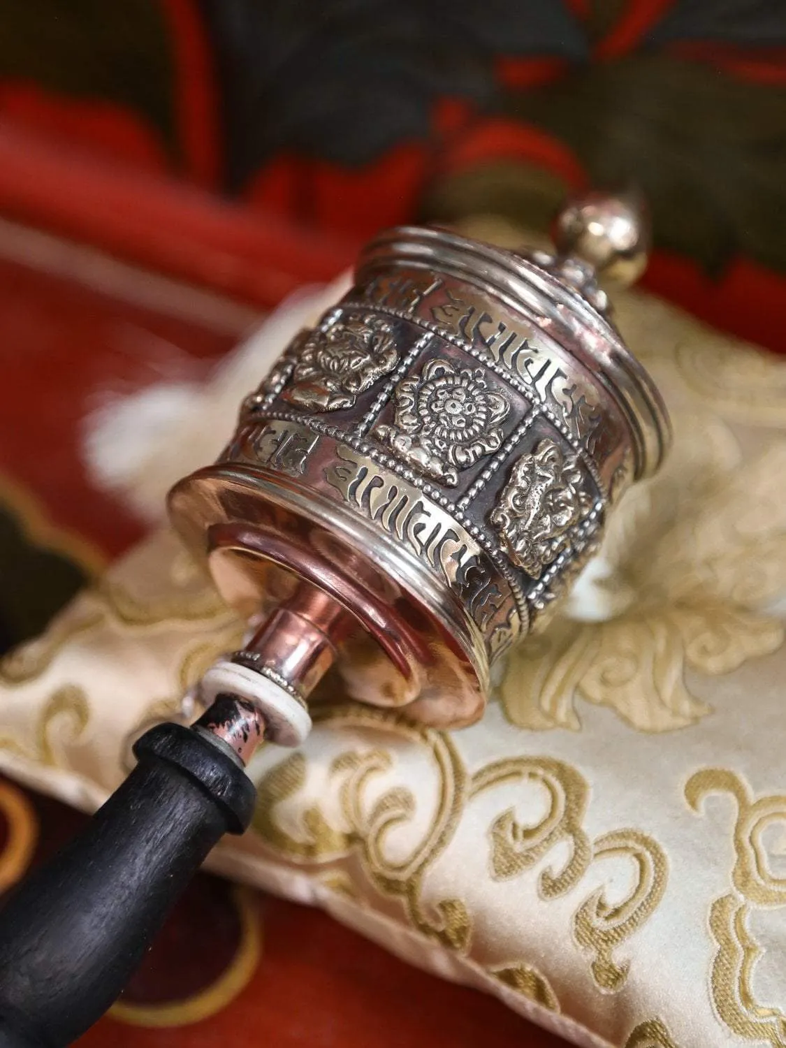 Auspicious Symbols Handheld Prayer Wheel