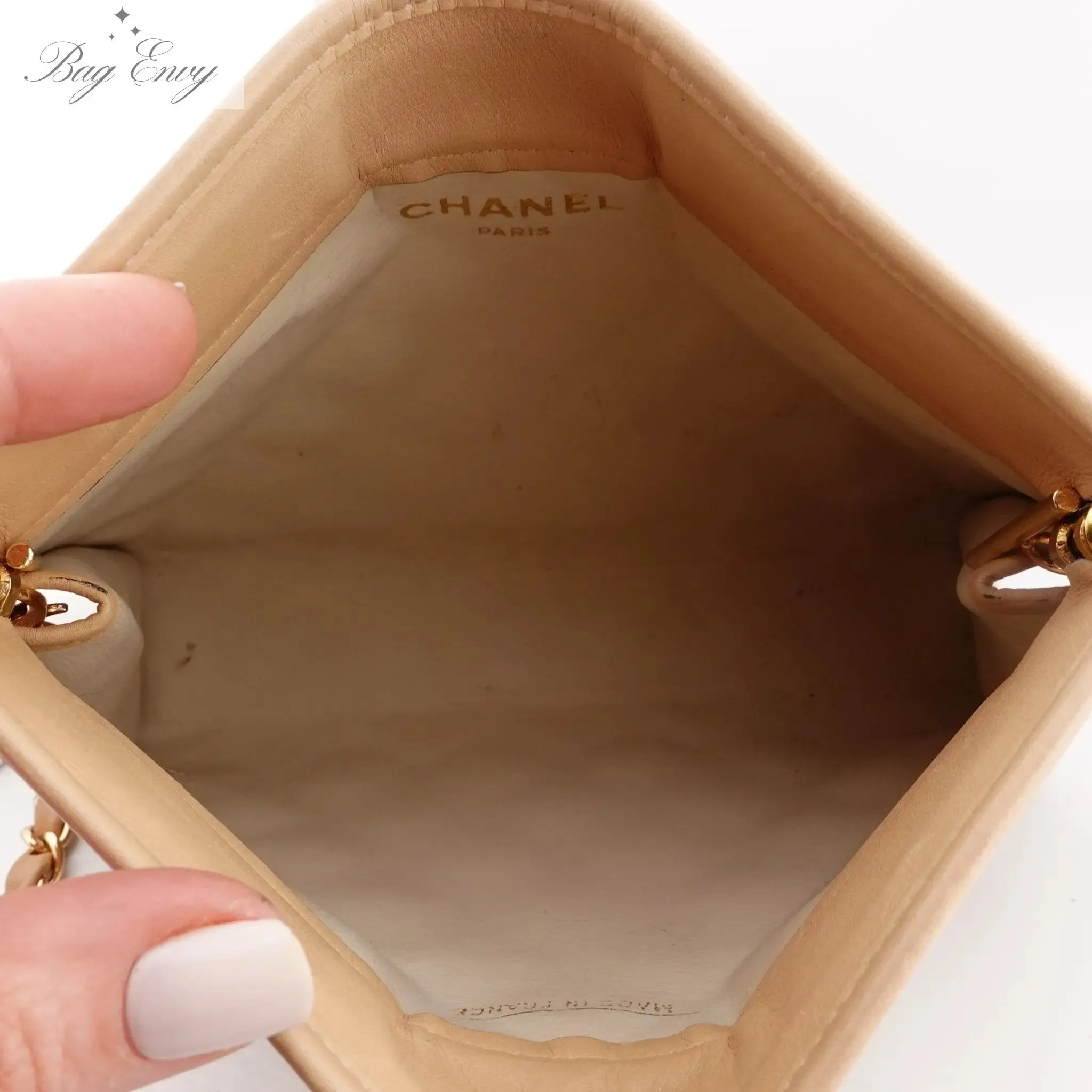 CHANEL Lambskin French Frame Clutch with Chain