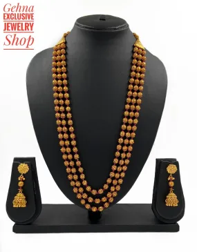 Designer Antique Gold Plated Triple Layered Matar Mala Beaded Necklace For Woman