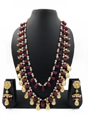 Designer Precious Real Ruby Drop Shape Beads Necklace With Baroque Pearls