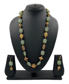 Designer Semi Precious Pastel Green Jade Single Strand Beaded Necklace For Woman