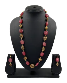 Designer Semi Precious Pink Jade Single Strand Beaded Necklace For Woman