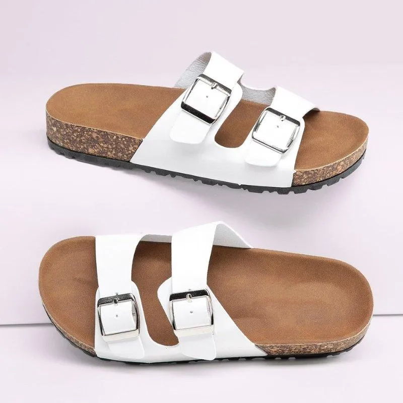 Double Buckle Footbed Sandals for Bunions and Wide Feet