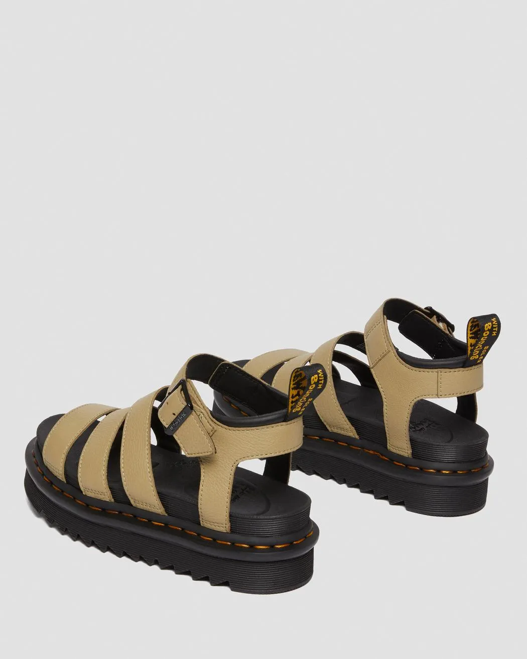 Dr. Martens Women's BLAIRE PISA LEATHER STRAP SANDALS (Pale Olive)