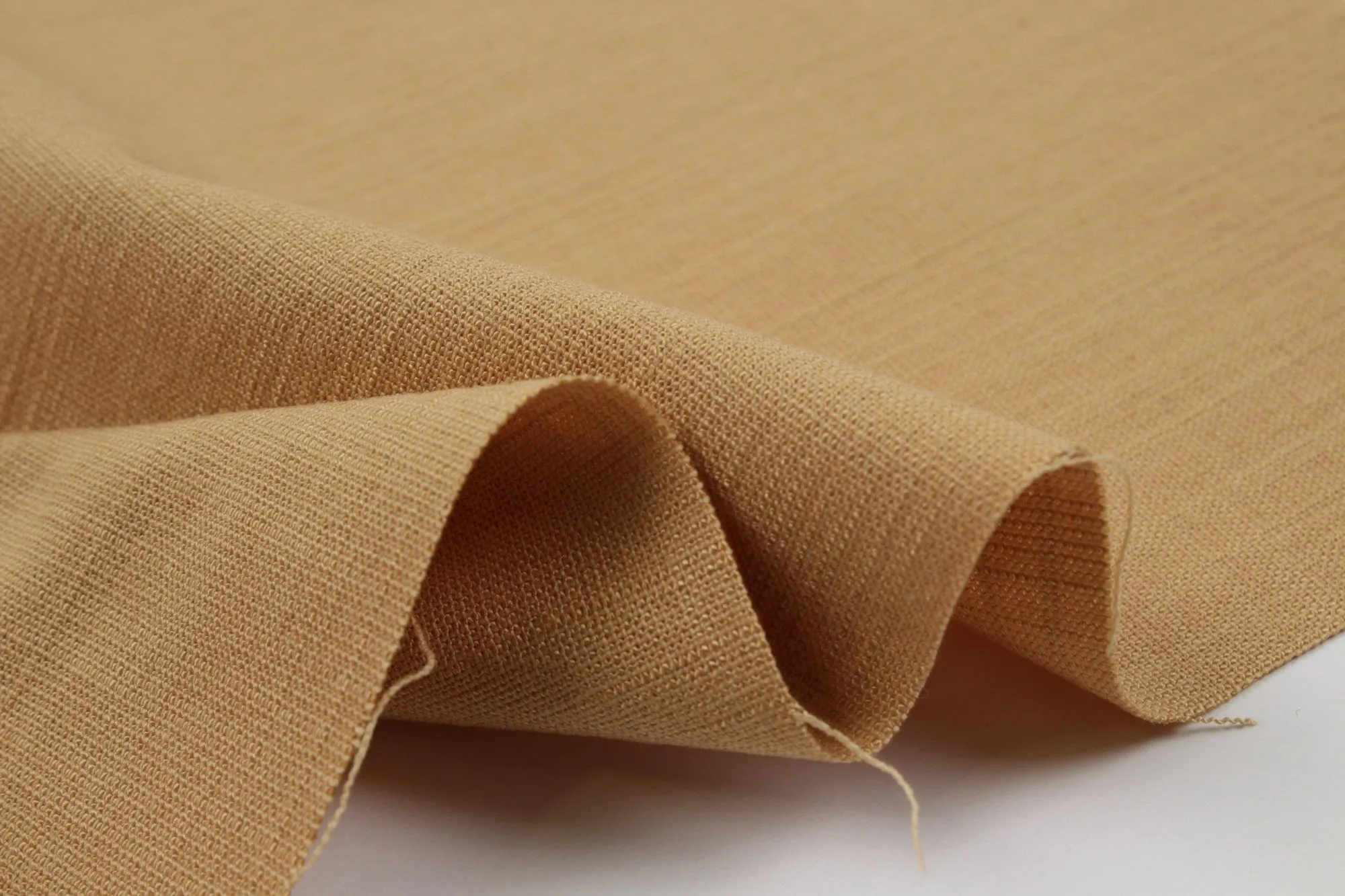 Ecovero Viscose and Cotton Slubbed Fabric - Camel Brown