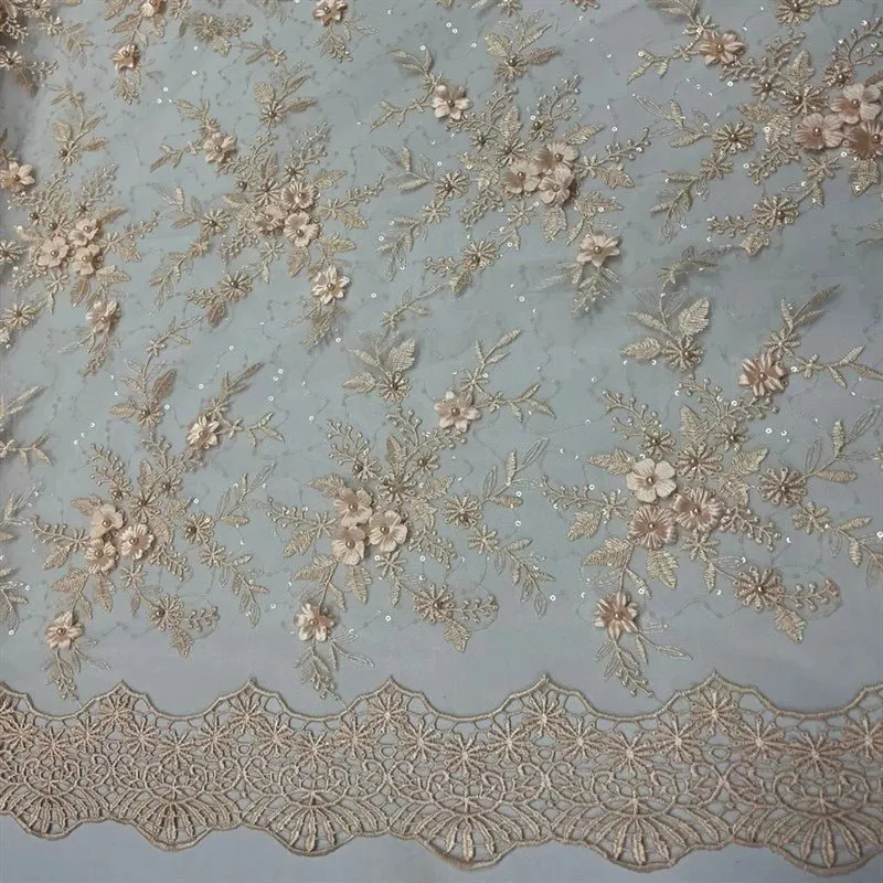 Fashion 3D Flowers Floral Beaded Lace Fabric