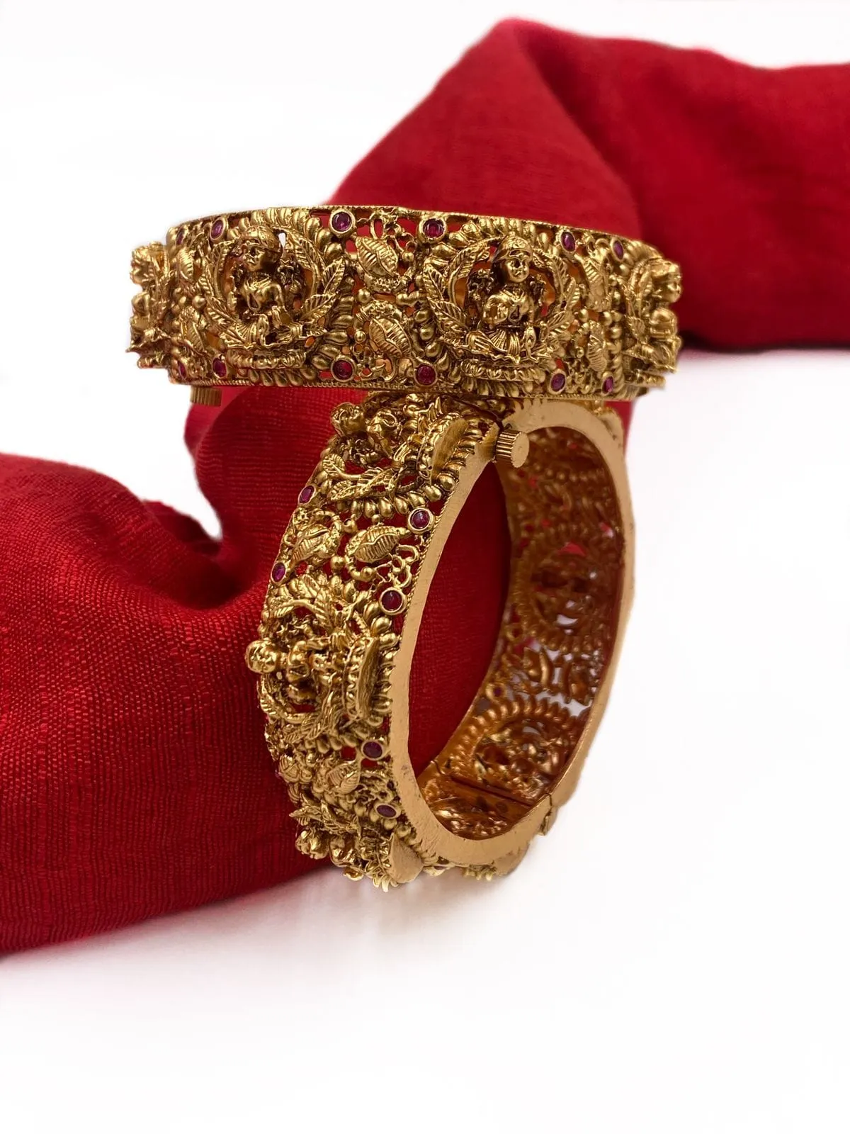 Gold Plated Antique Goddess Lakshmi Temple Design Bangles By Gehna Shop.