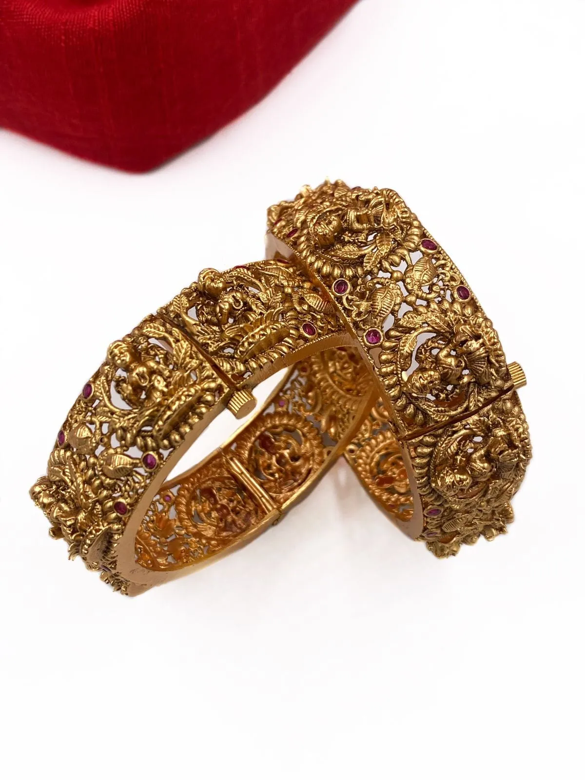 Gold Plated Antique Goddess Lakshmi Temple Design Bangles By Gehna Shop.