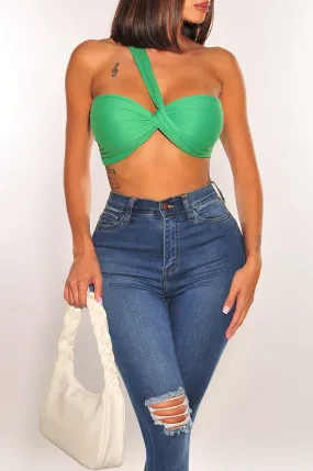 Green Double Lined Multiwear Bandeau Tie Up Crop Top