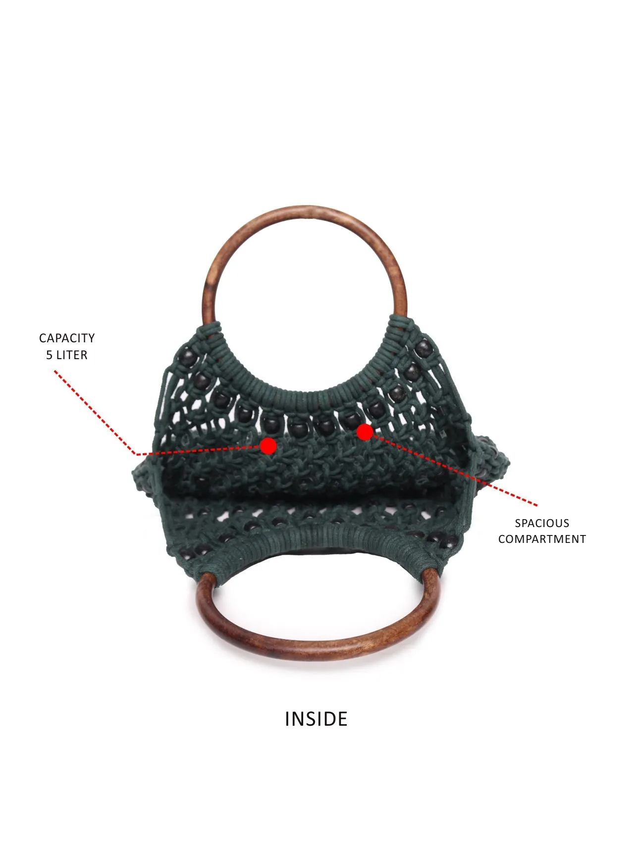 Green Macrame Bag With Wooden Handle