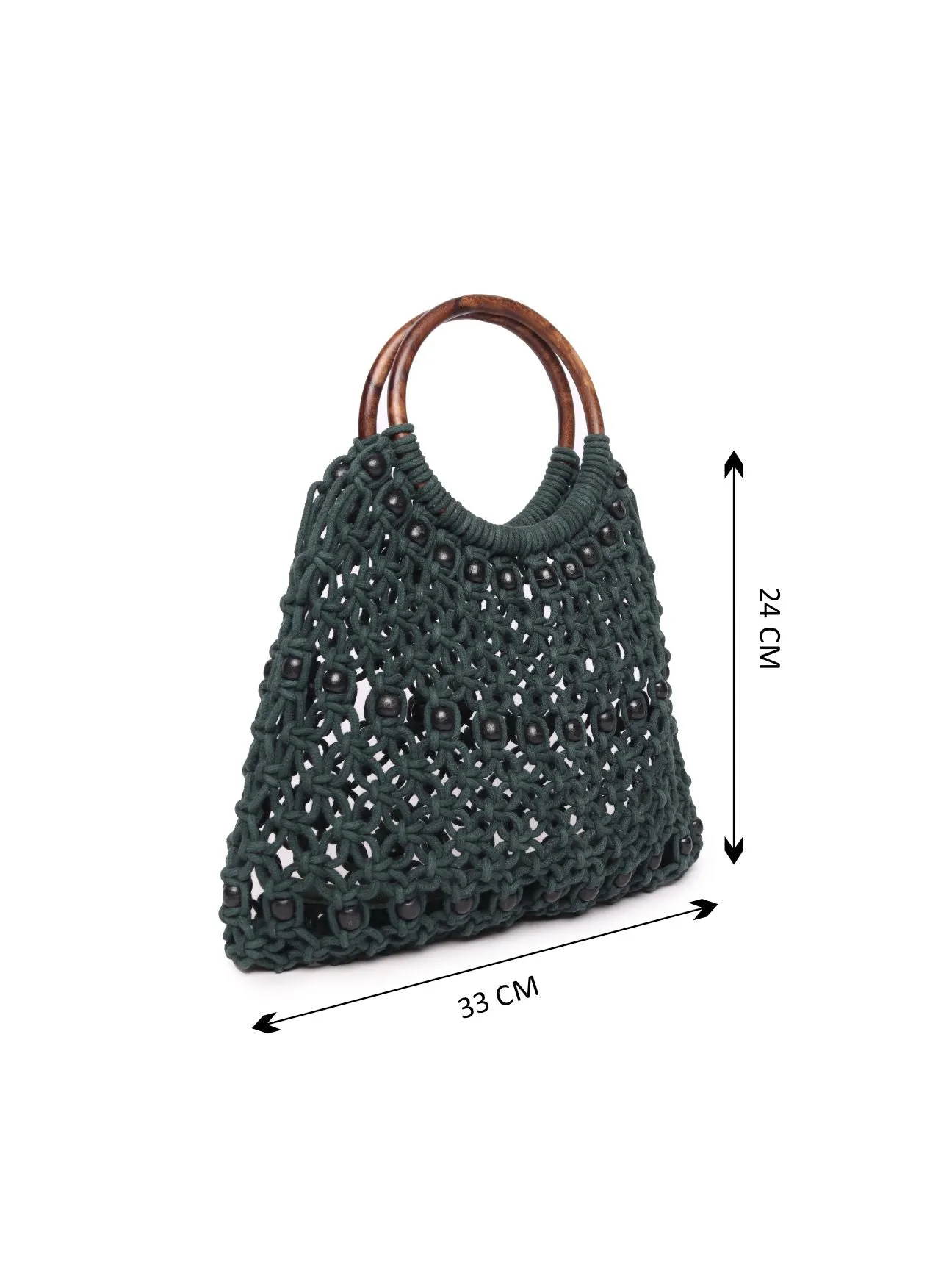 Green Macrame Bag With Wooden Handle