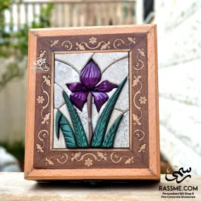 Handcrafted Wooden 3D Black Iris Mosaic Stones Box