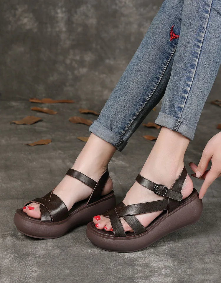 Handmade Retro Leather Strappy Sandals Slingback