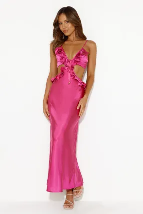 Impressed Satin Maxi Dress Hot Pink