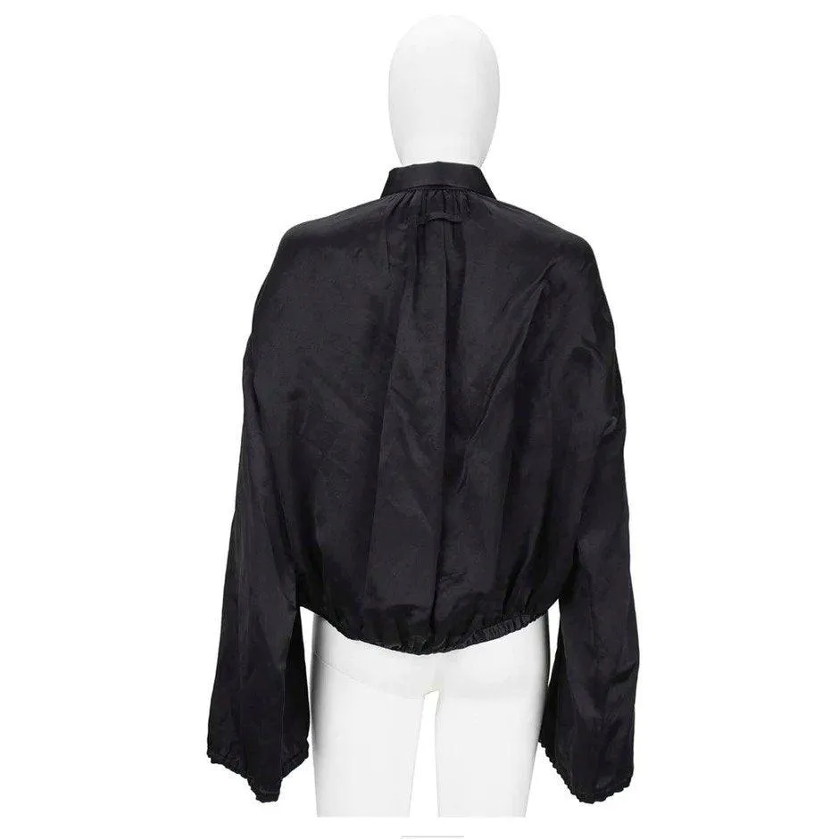 JEAN PAUL GAULTIER 1990s Black Silk Crop Bomber Jacket | Size 10