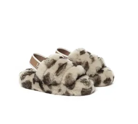 Kids Slingback Fluffy Slides Leopard Puffy