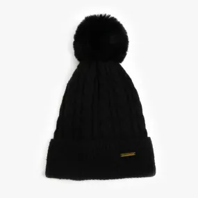 Laura Satin Lined Beanie With Detachable Pom - Black