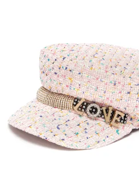 'LOVE' SLOGAN EMBELLISHED TWEED NEWSBOY CAP