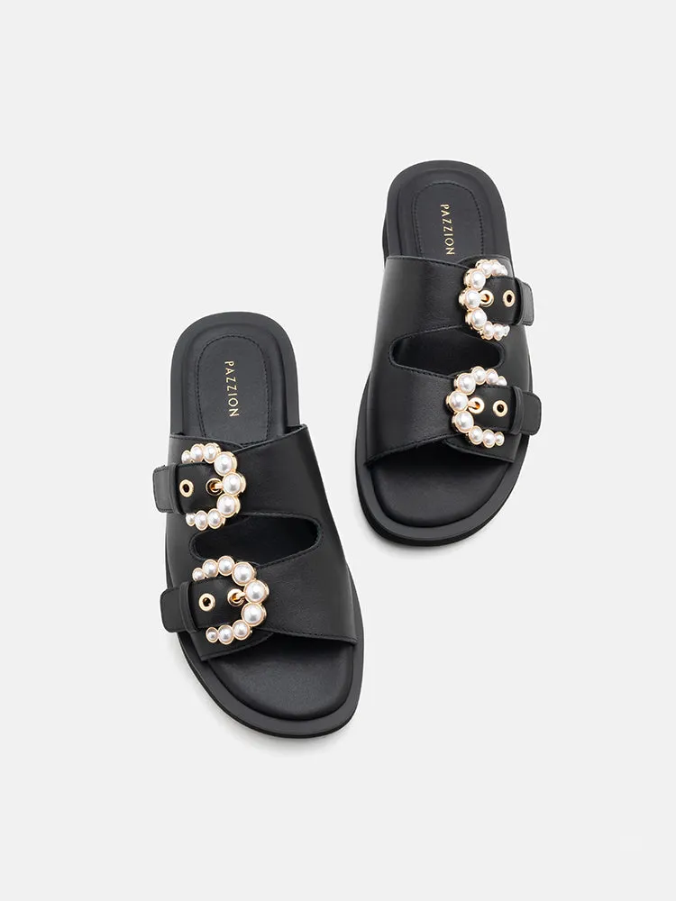 Maisie Double Pearl Buckle Slides