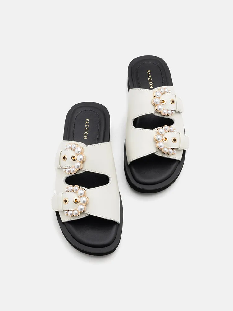 Maisie Double Pearl Buckle Slides