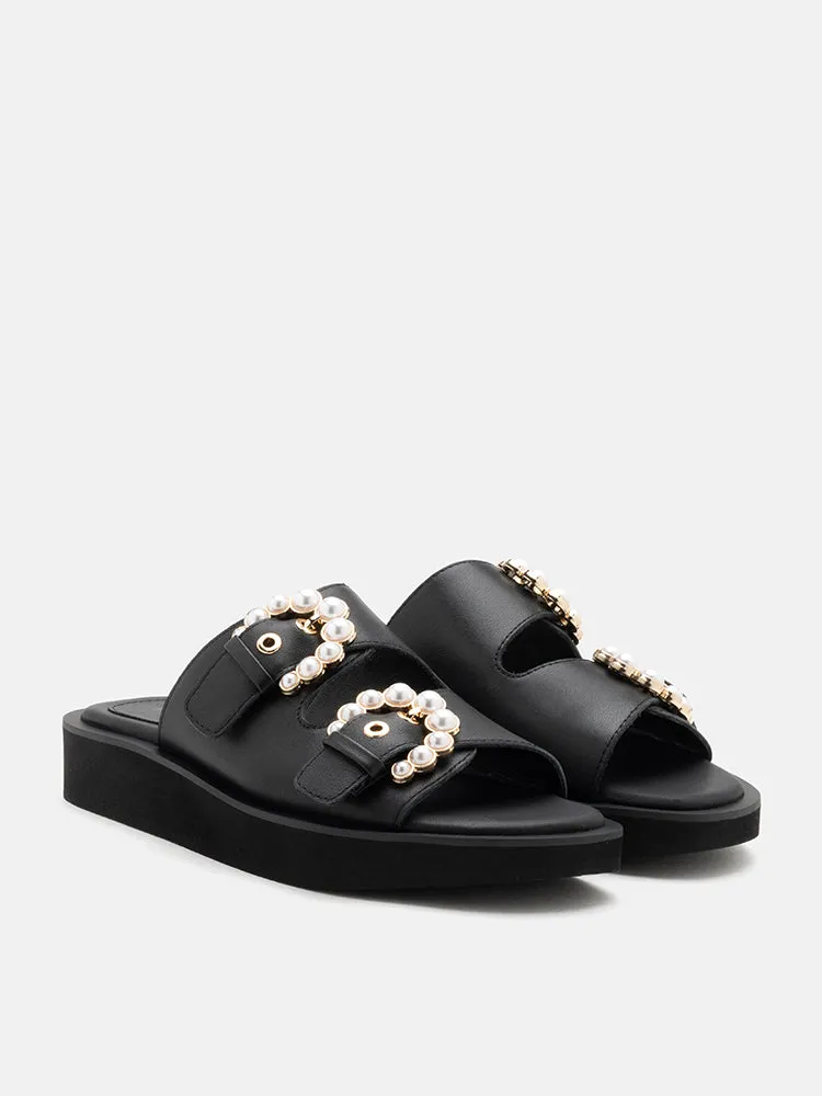 Maisie Double Pearl Buckle Slides