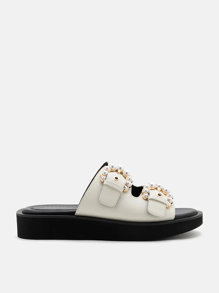 Maisie Double Pearl Buckle Slides