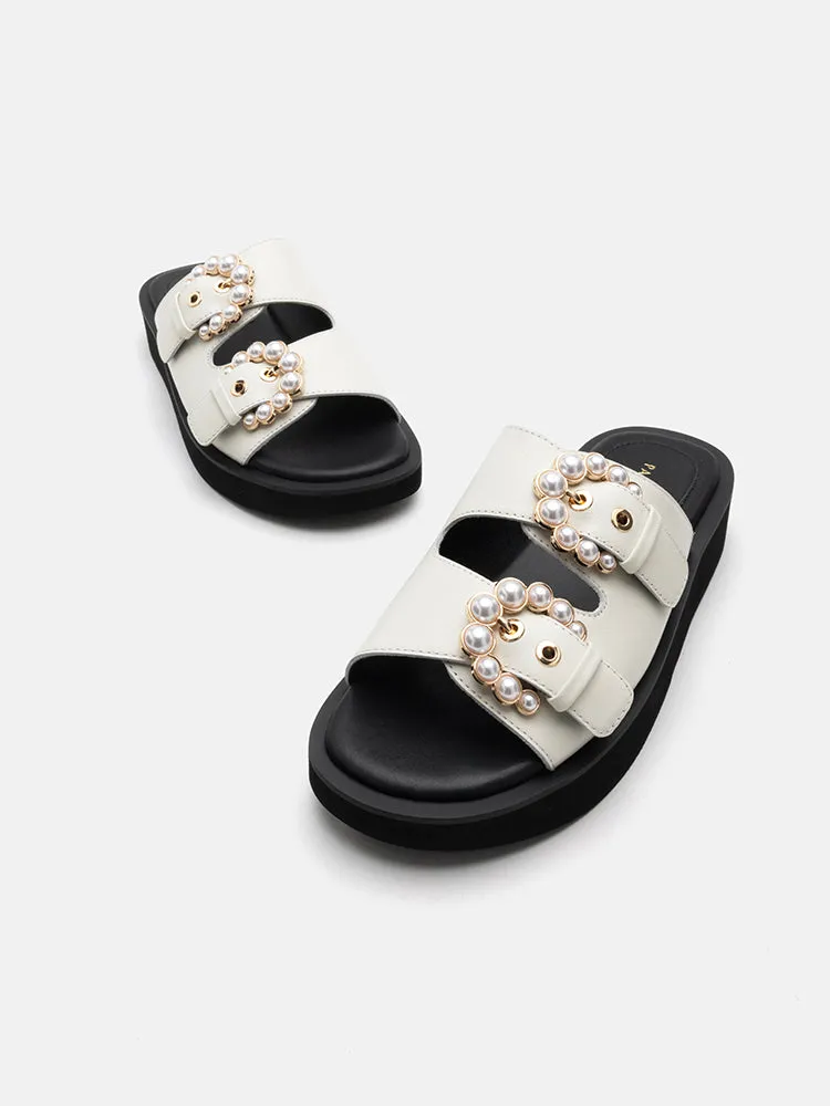 Maisie Double Pearl Buckle Slides