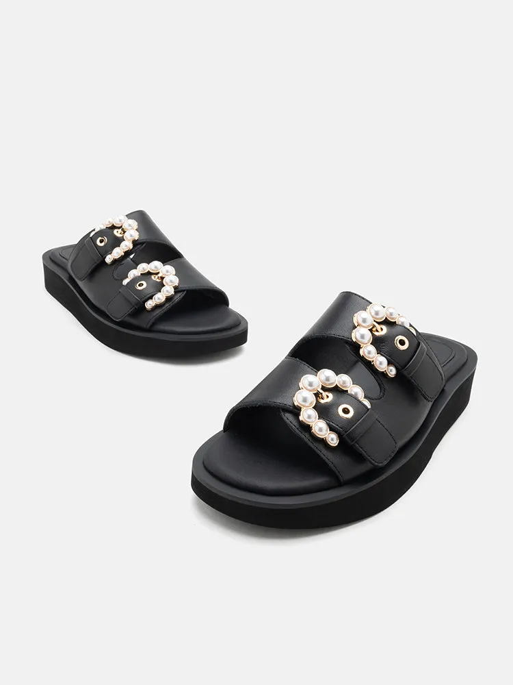 Maisie Double Pearl Buckle Slides