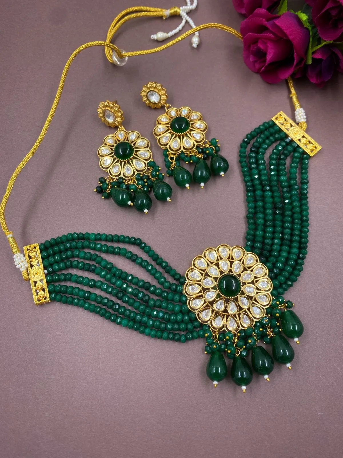 Modern Look Kundan And Beads Choker Necklace Set From Gehna Shop