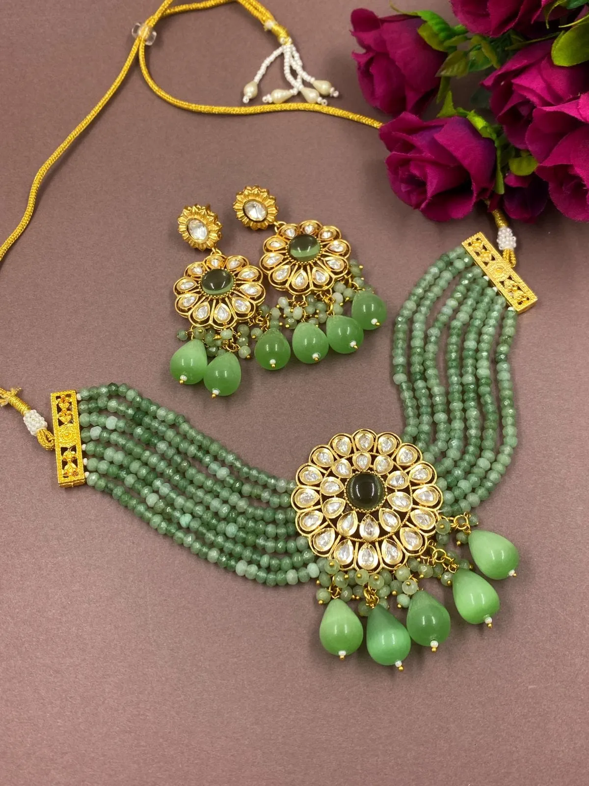 Modern Look Kundan And Beads Choker Necklace Set From Gehna Shop