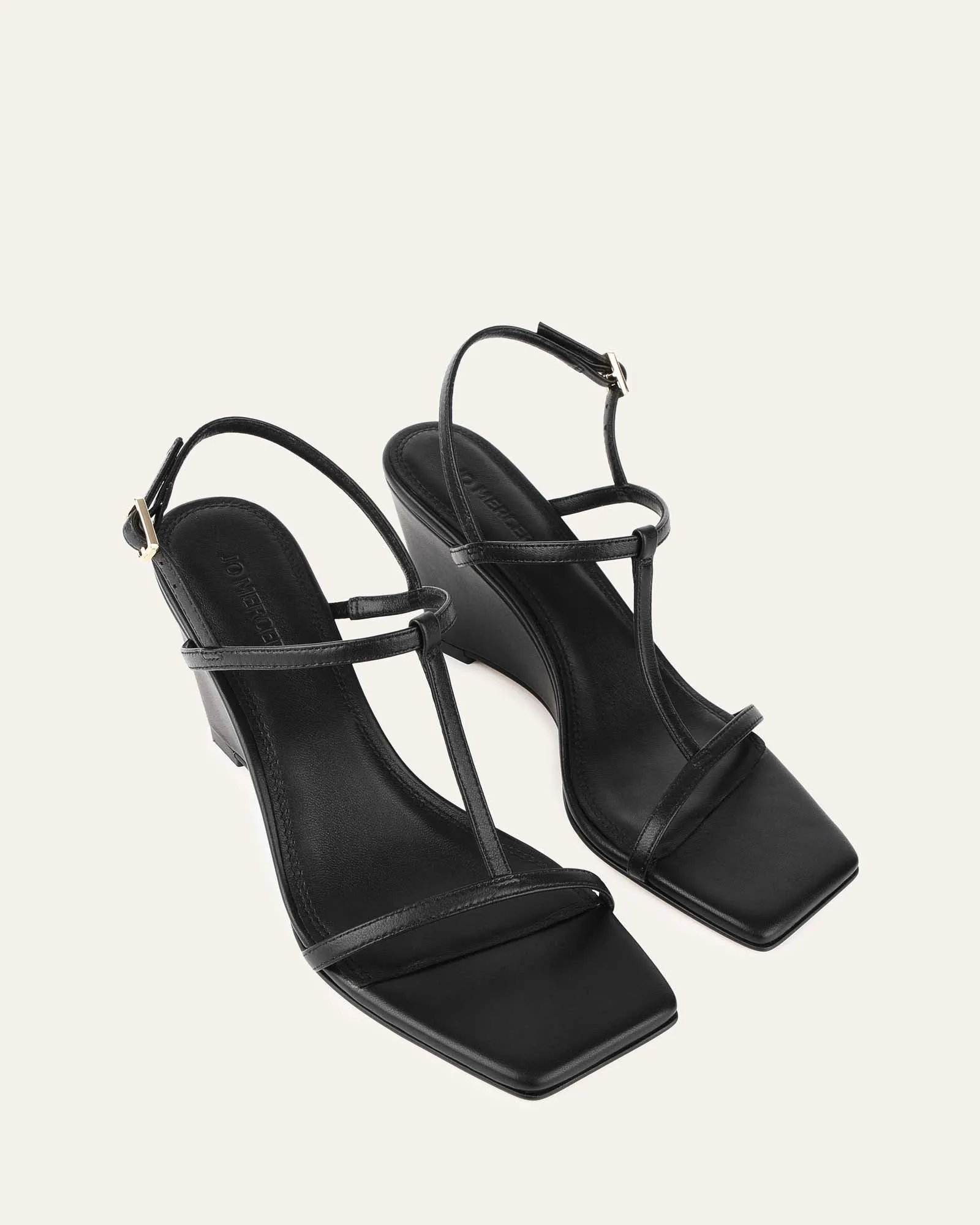 OPHELIA MID HEEL WEDGES BLACK LEATHER