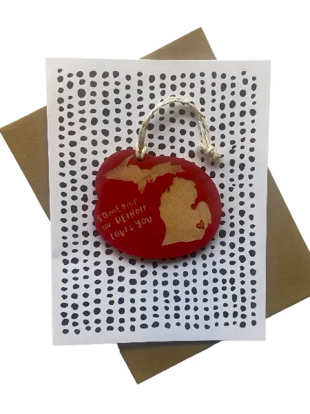 "Someone in Detroit" Ornament with Card - Red