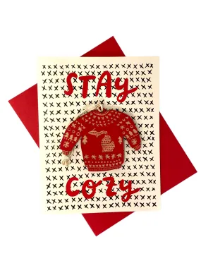 "Stay Cozy" Ornament with Card - Red