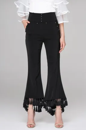 Rania Fawaz - Black Flare Tasseled Hem Trousers