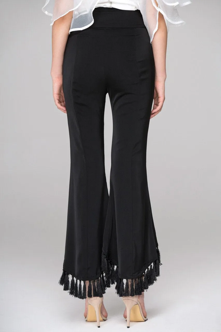 Rania Fawaz - Black Flare Tasseled Hem Trousers