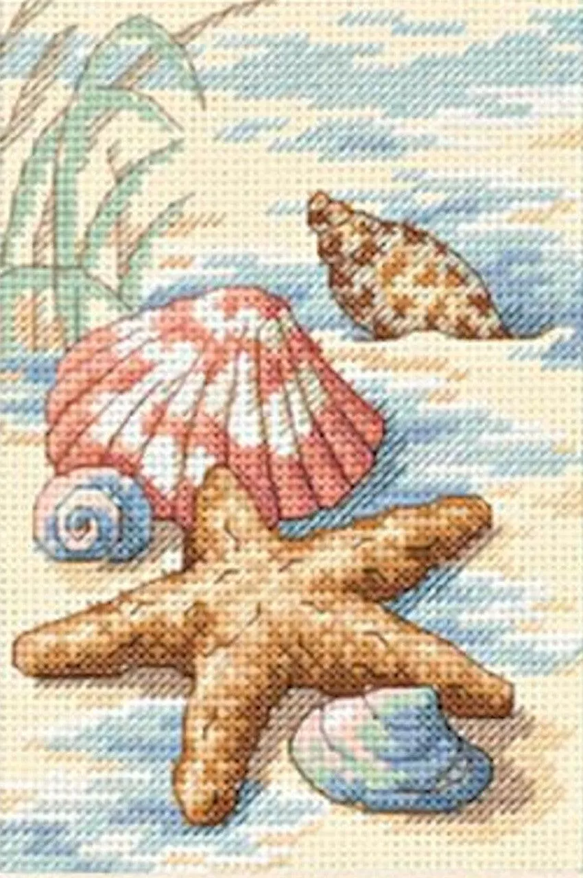 SHELLS IN THE SAND, Counted Cross Stitch Kit, 14 count ivory Aida, DIMENSIONS (06956)