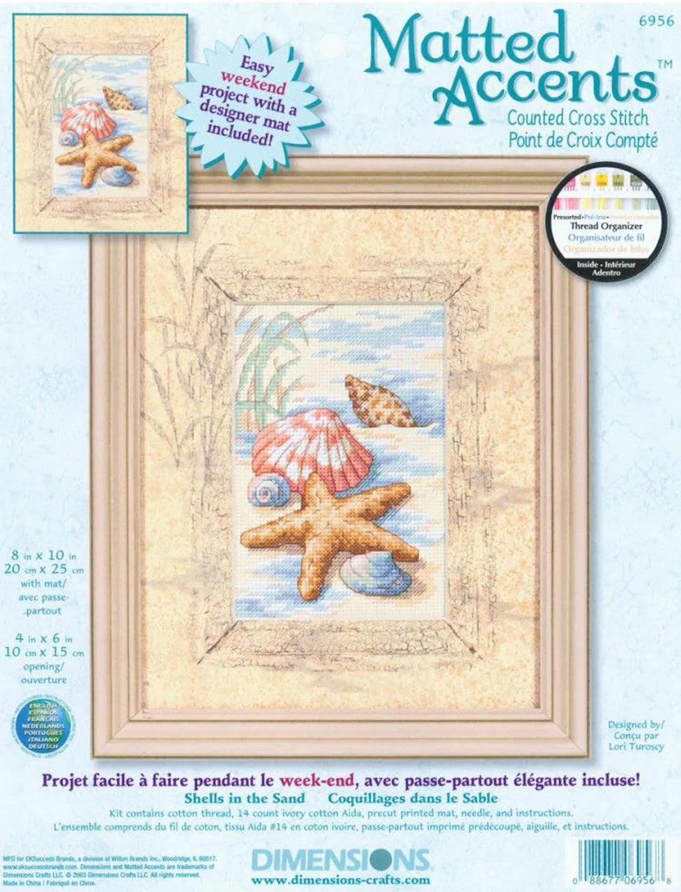 SHELLS IN THE SAND, Counted Cross Stitch Kit, 14 count ivory Aida, DIMENSIONS (06956)