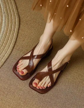 Square Toe Cross-strap Flat Sandals Slingback 35-41