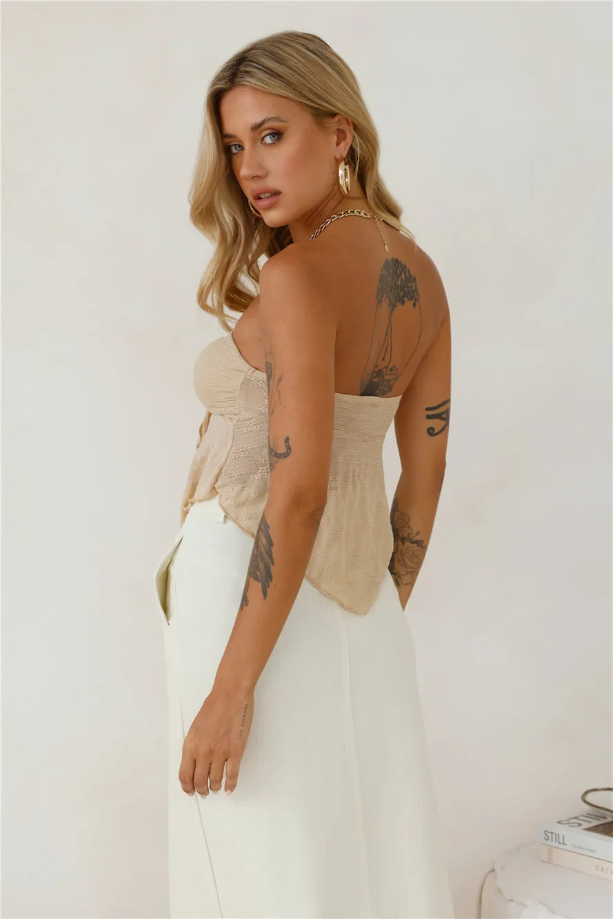 Sweet Berry Strapless Crop Top Beige