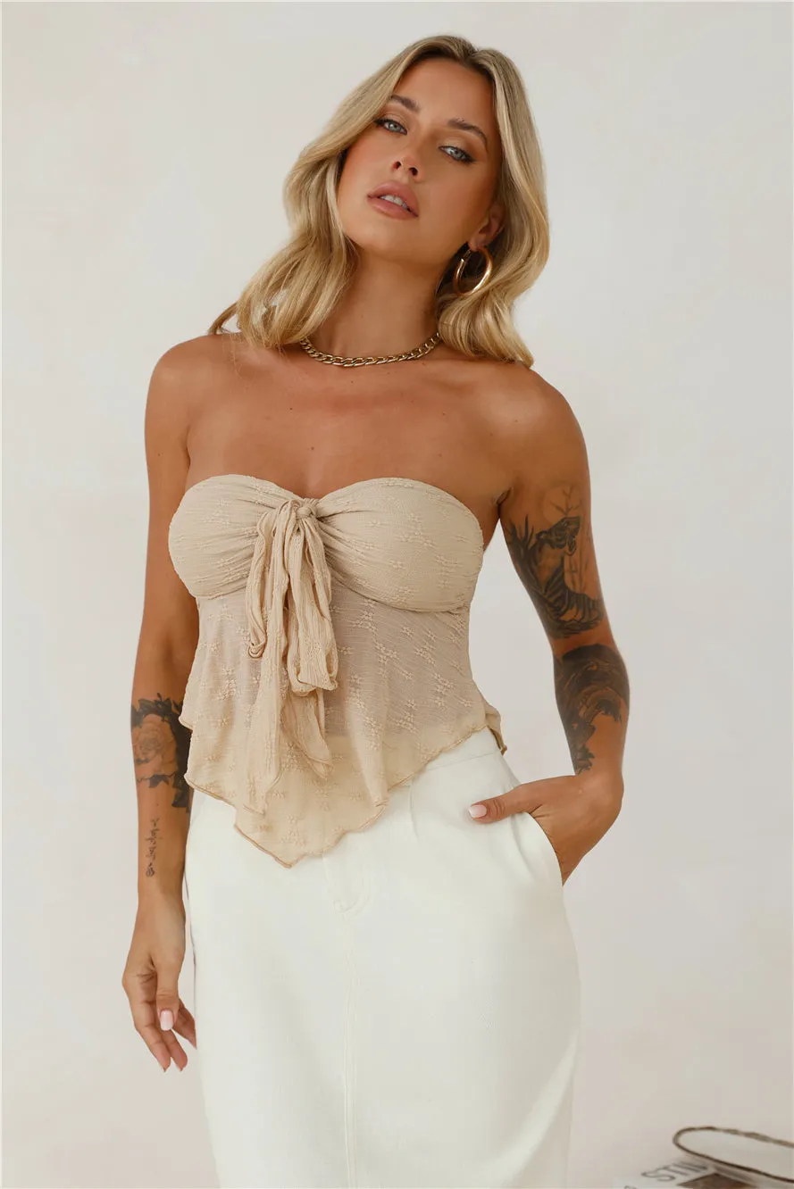 Sweet Berry Strapless Crop Top Beige